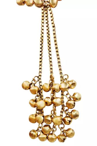 Women gold-toned & pink antique kashmiri floral stud earrings with ghungroo drop tassels