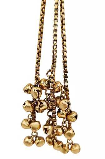 Women gold-toned & pink antique kashmiri floral stud earrings with ghungroo drop tassels
