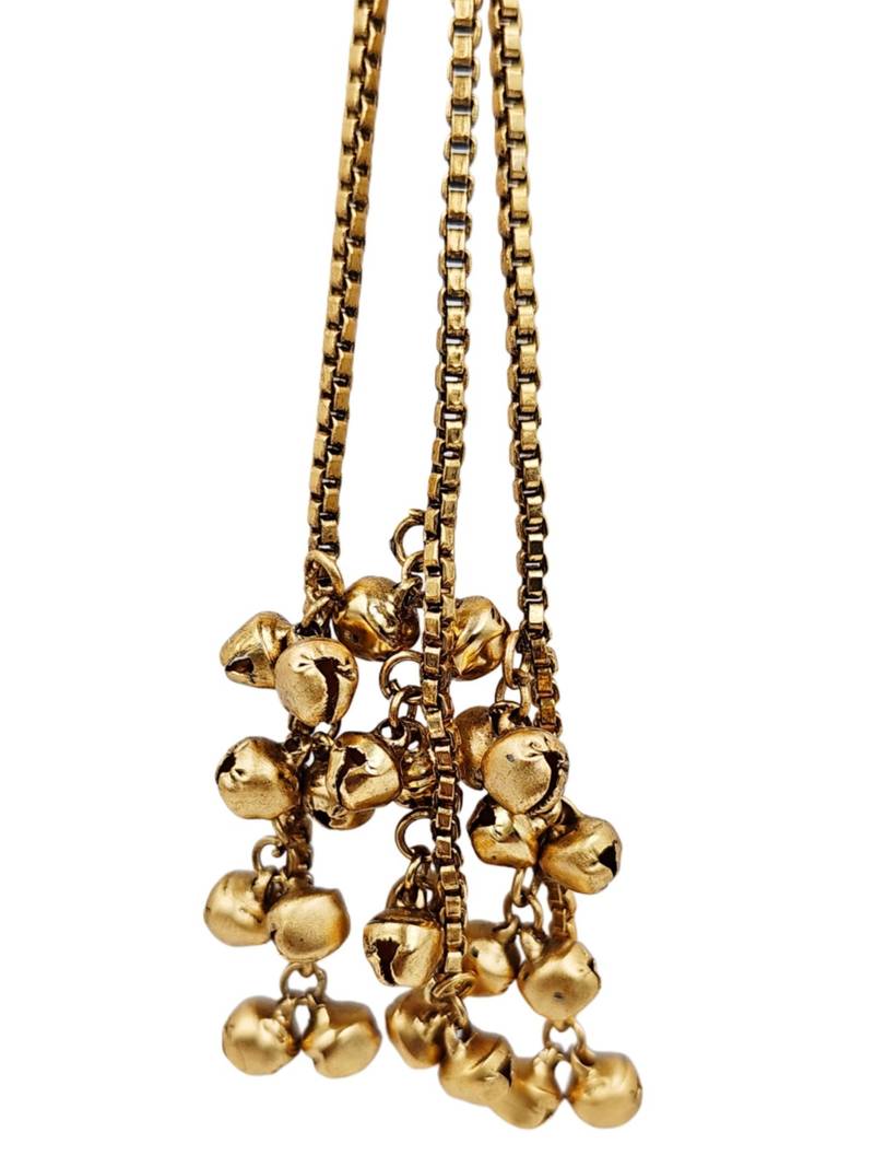 Women gold-toned & pink antique kashmiri floral stud earrings with ghungroo drop tassels