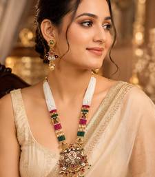 Gold-plated beaded kundan & meenakari long rani haar jewellery set