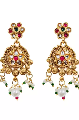 Gold-plated peacock & kundan studded choker jewellery set with earrings