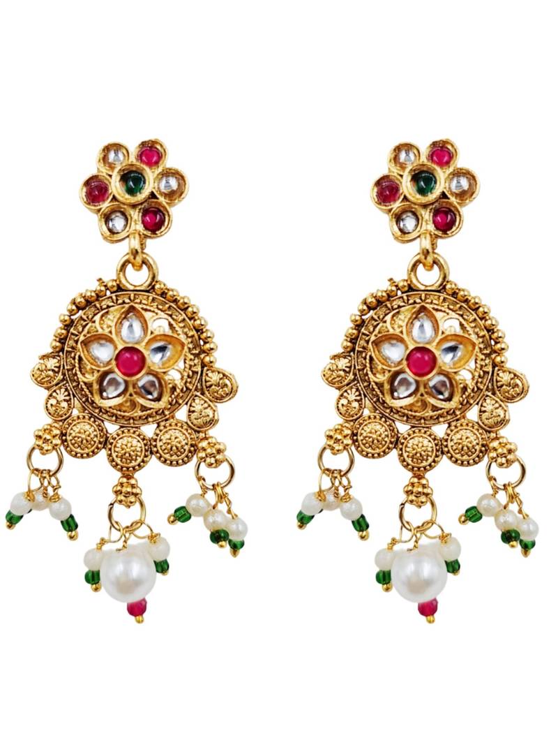 Gold-plated peacock & kundan studded choker jewellery set with earrings