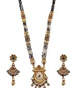 Gold-toned & multi-colored enamel beaded long mangalsutra necklace set with earrings