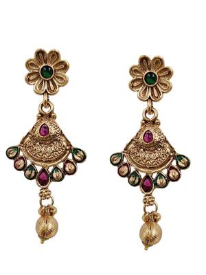 Gold-toned & multi-colored enamel beaded long mangalsutra necklace set with earrings 2