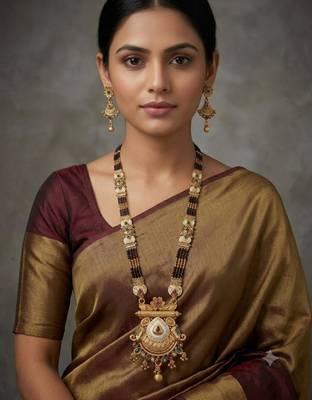 Gold-toned & multi-colored enamel beaded long mangalsutra necklace set with earrings 4