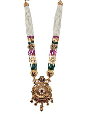 Women antique gold-plated multi-strand beaded rani haar jewellery set with earrings 2
