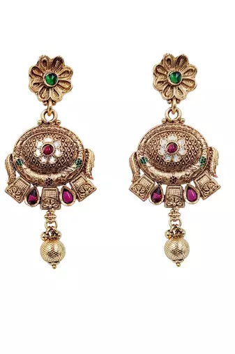 Women antique gold-plated multi-strand beaded rani haar jewellery set with earrings