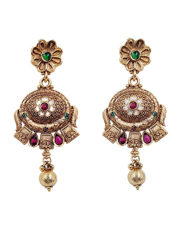 Women antique gold-plated multi-strand beaded rani haar jewellery set with earrings