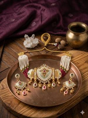 Traditional gold-plated kundan & meenakari choker jewellery set for women 1