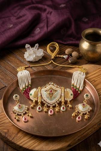 Traditional gold-plated kundan & meenakari choker jewellery set for women