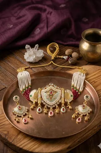 Traditional gold-plated kundan & meenakari choker jewellery set for women