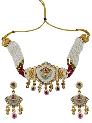 Traditional gold-plated kundan & meenakari choker jewellery set for women 3