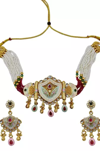 Traditional gold-plated kundan & meenakari choker jewellery set for women