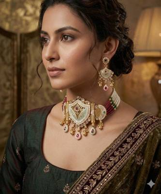 Traditional gold-plated kundan & meenakari choker jewellery set for women 4
