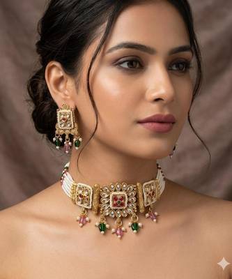 Traditional gold-plated kundan & meenakari choker jewellery set for women 1