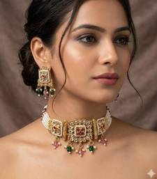Traditional gold-plated kundan & meenakari choker jewellery set for women