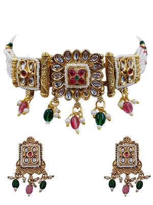Traditional gold-plated kundan & meenakari choker jewellery set for women 2