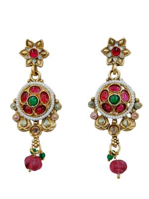 Women gold-plated antique temple long necklace & earrings set 2