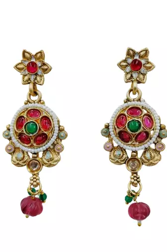 Women gold-plated antique temple long necklace & earrings set