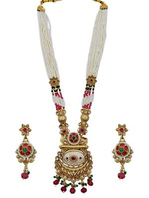 Women gold-plated antique temple long necklace & earrings set 3