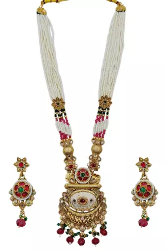 Women gold-plated antique temple long necklace & earrings set