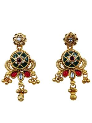 Women gold-plated antique temple long necklace & earrings set 3