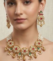Women gold-plated kundan & multi-strand pearl jewellery set