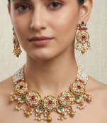 Women gold-plated kundan & multi-strand pearl jewellery set