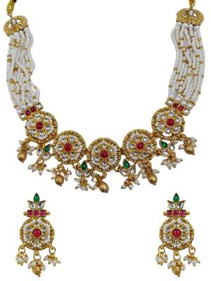 Women gold-plated kundan & multi-strand pearl jewellery set 3