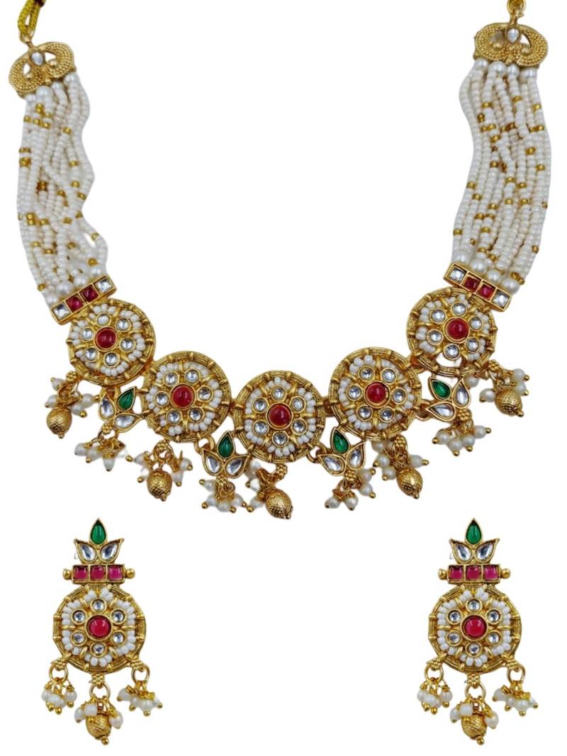 Women gold-plated kundan & multi-strand pearl jewellery set