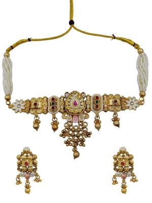 Traditional kundan meenakari choker jewelry set for women 3