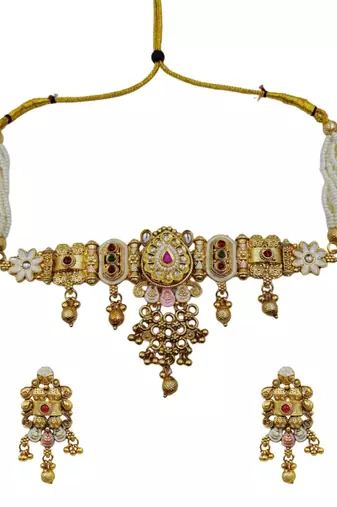Traditional kundan meenakari choker jewelry set for women