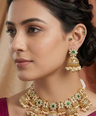 Traditional gold-plated kundan & meenakari choker jewellery set for women 1
