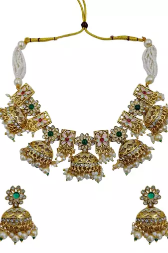 Traditional gold-plated kundan & meenakari choker jewellery set for women