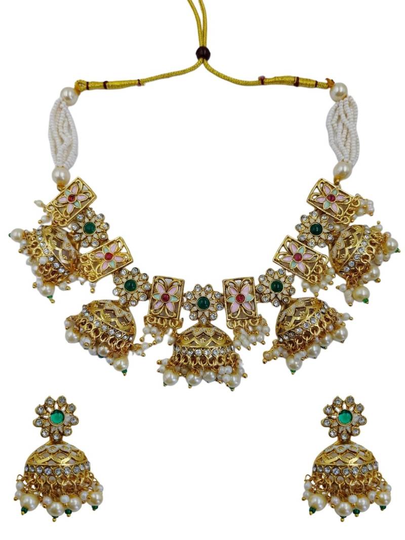 Traditional gold-plated kundan & meenakari choker jewellery set for women
