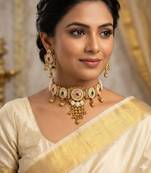 Traditional gold plated choker necklace set with earrings for women