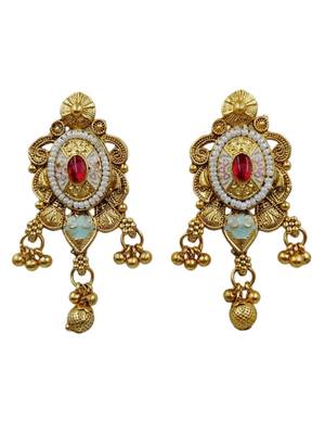 Traditional gold plated choker necklace set with earrings for women 3