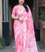 Pink chanderi batik printed saree