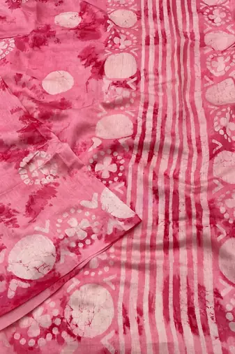 Pink chanderi batik printed saree