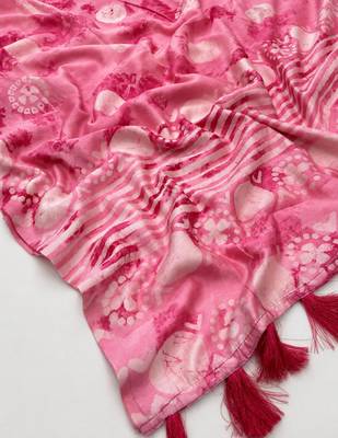 Pink chanderi batik printed saree 4