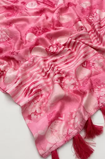 Pink chanderi batik printed saree