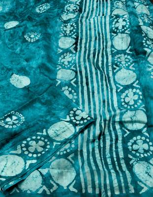 Turquoise chanderi batik printed saree 2