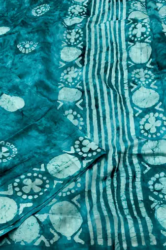 Turquoise chanderi batik printed saree