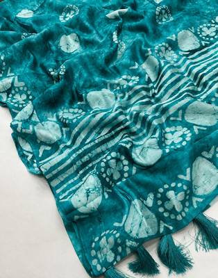 Turquoise chanderi batik printed saree 3
