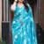 Turquoise chanderi batik printed saree