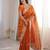 Orange silk blend zari work embroidered saree