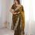 Olive silk blend zari work embroidered saree
