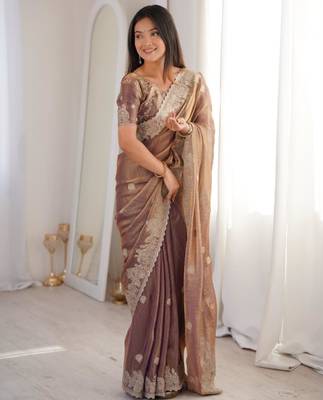 Mauve silk blend zari work embroidered saree 1