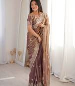 Mauve silk blend zari work embroidered saree