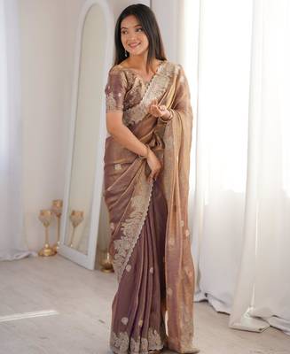 Mauve silk blend zari work embroidered saree 2